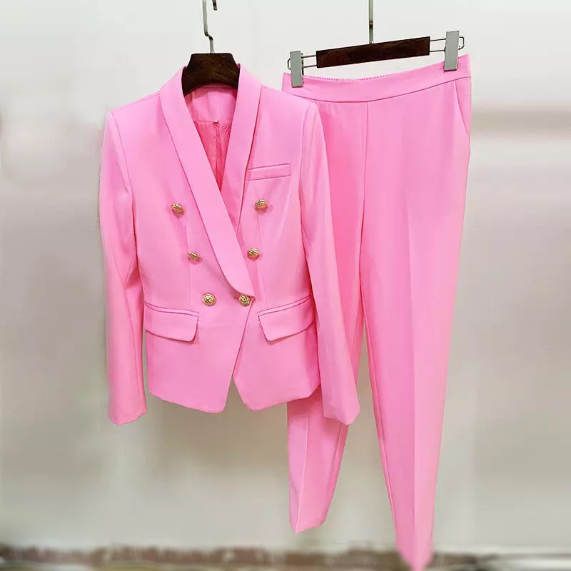 Pink Suit Gold Buttons