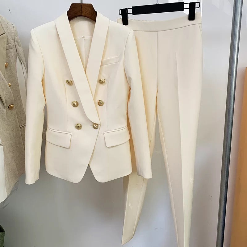 Beige Suit Gold Buttons