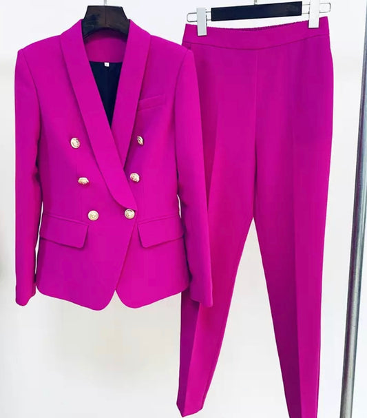 Fuchsia Suit Gold Buttons