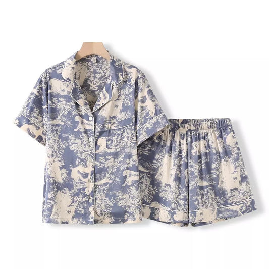 Blue Tiger Pajama Short Set