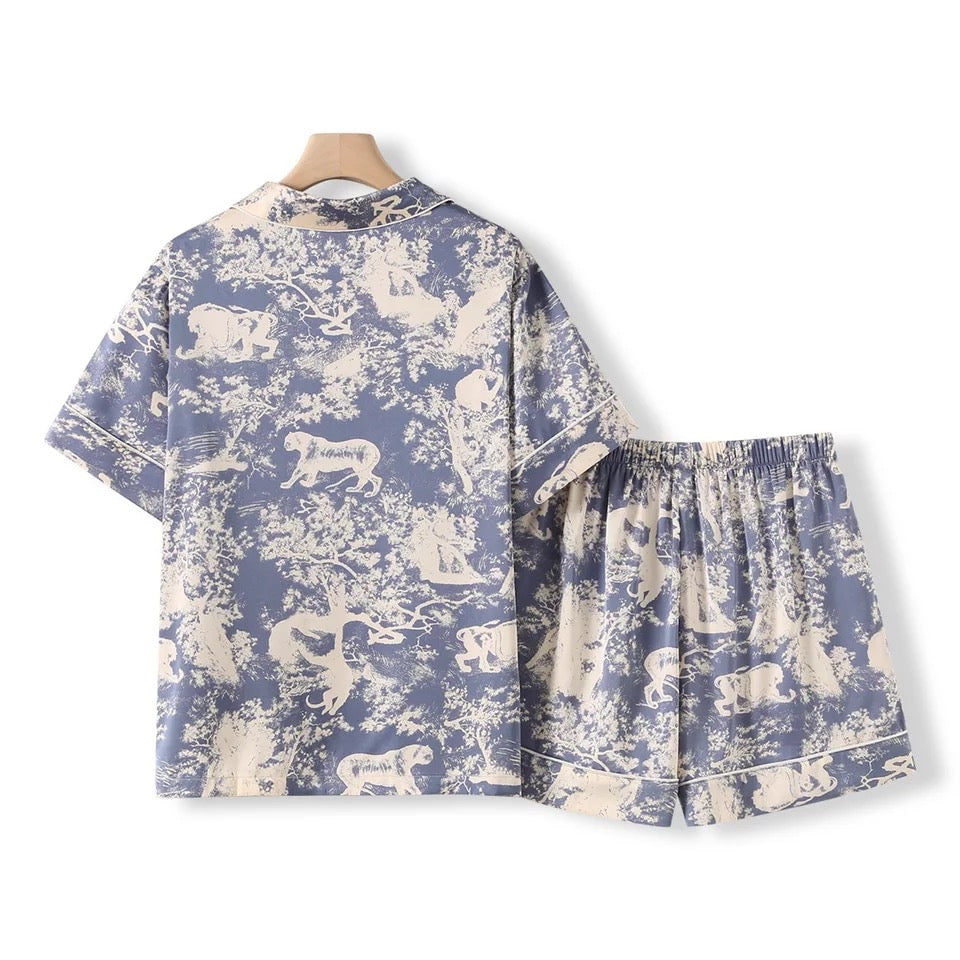 Blue Tiger Pajama Short Set