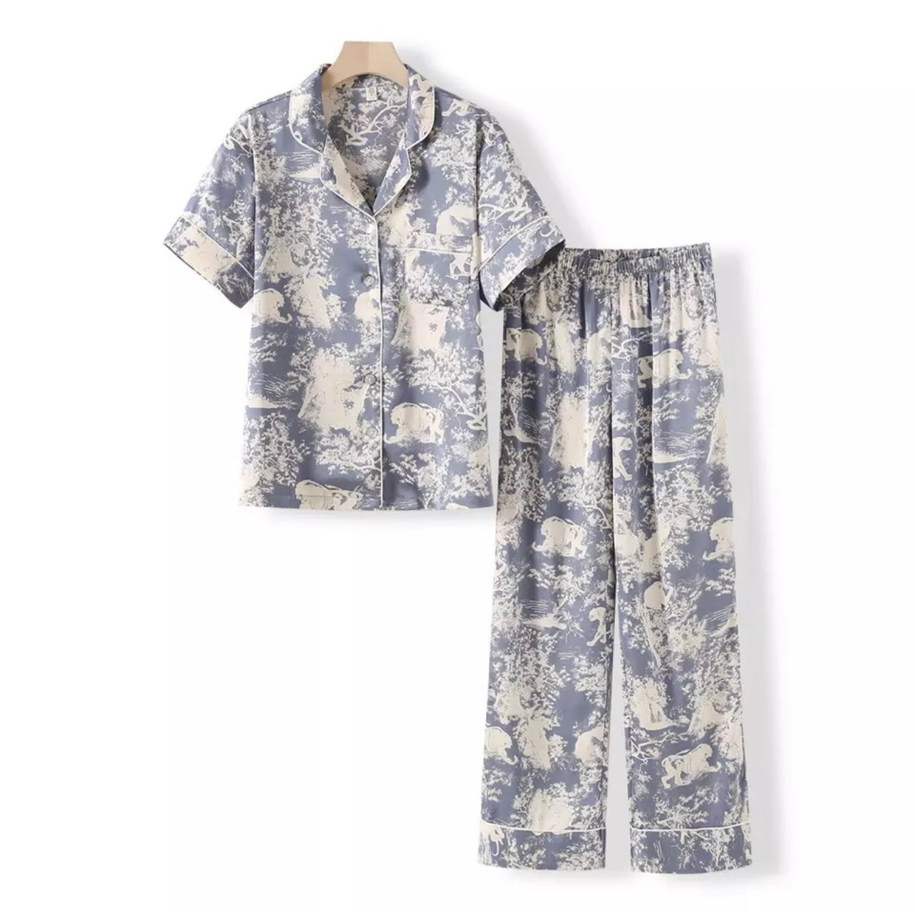 Blue Tiger Pajama Short Sleeve Pants Set